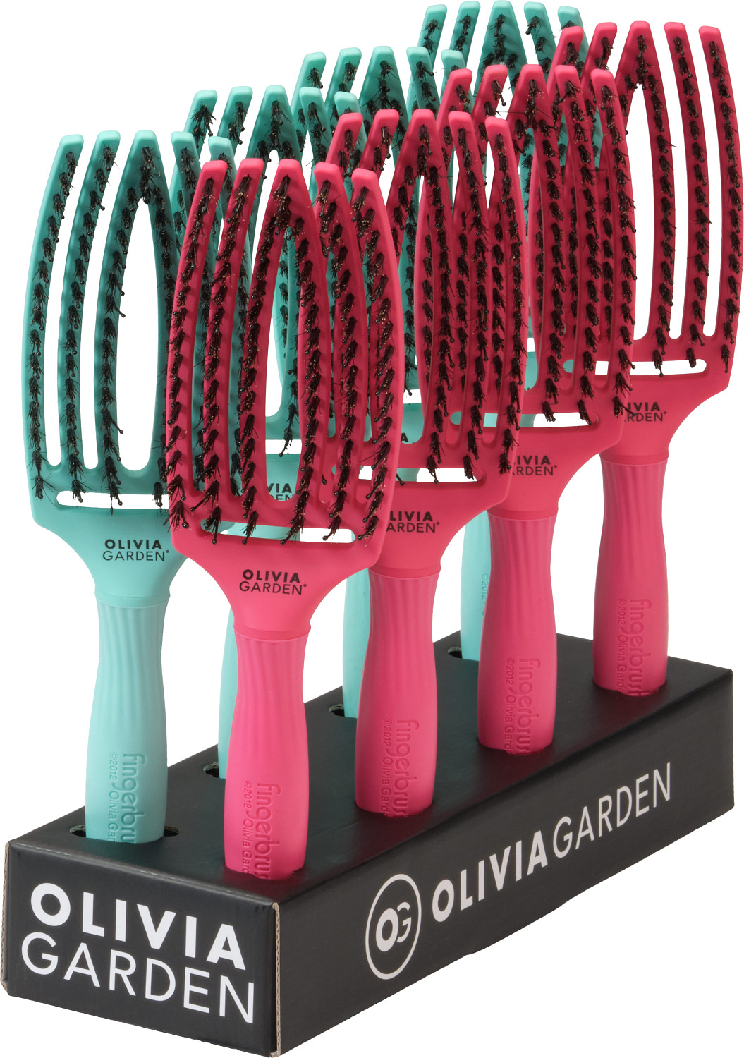  Olivia Garden Fingerbrush Combo Medium Display Mint/Hot pink 
