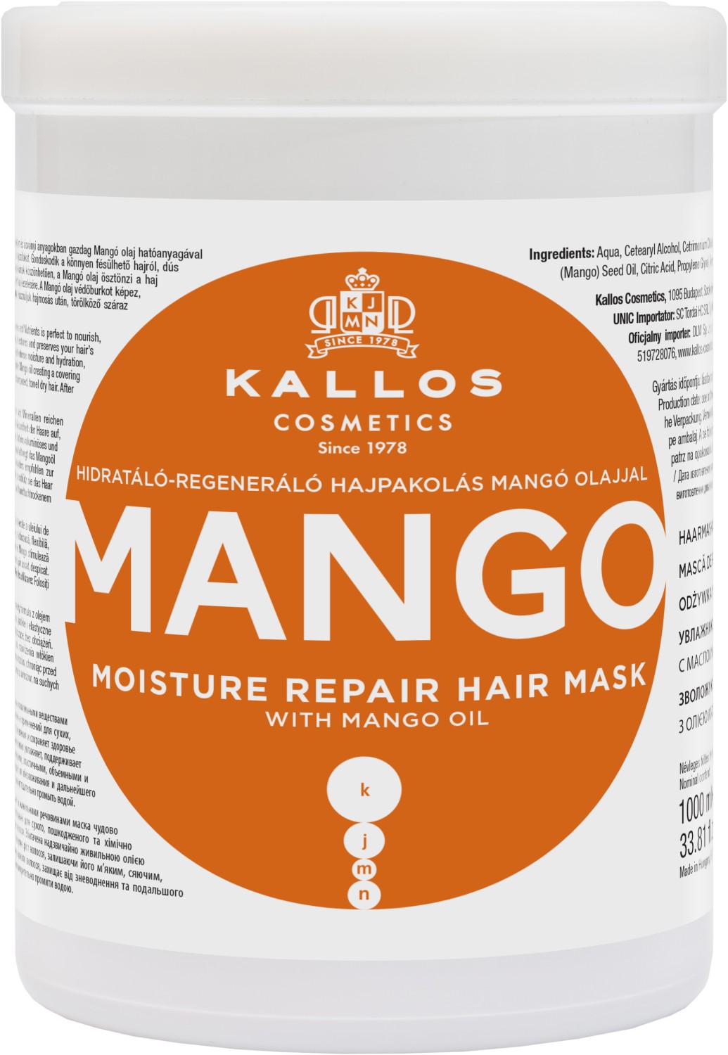  Kallos KJMN Mango Moisture Repair Hair Mask 1000 ml 