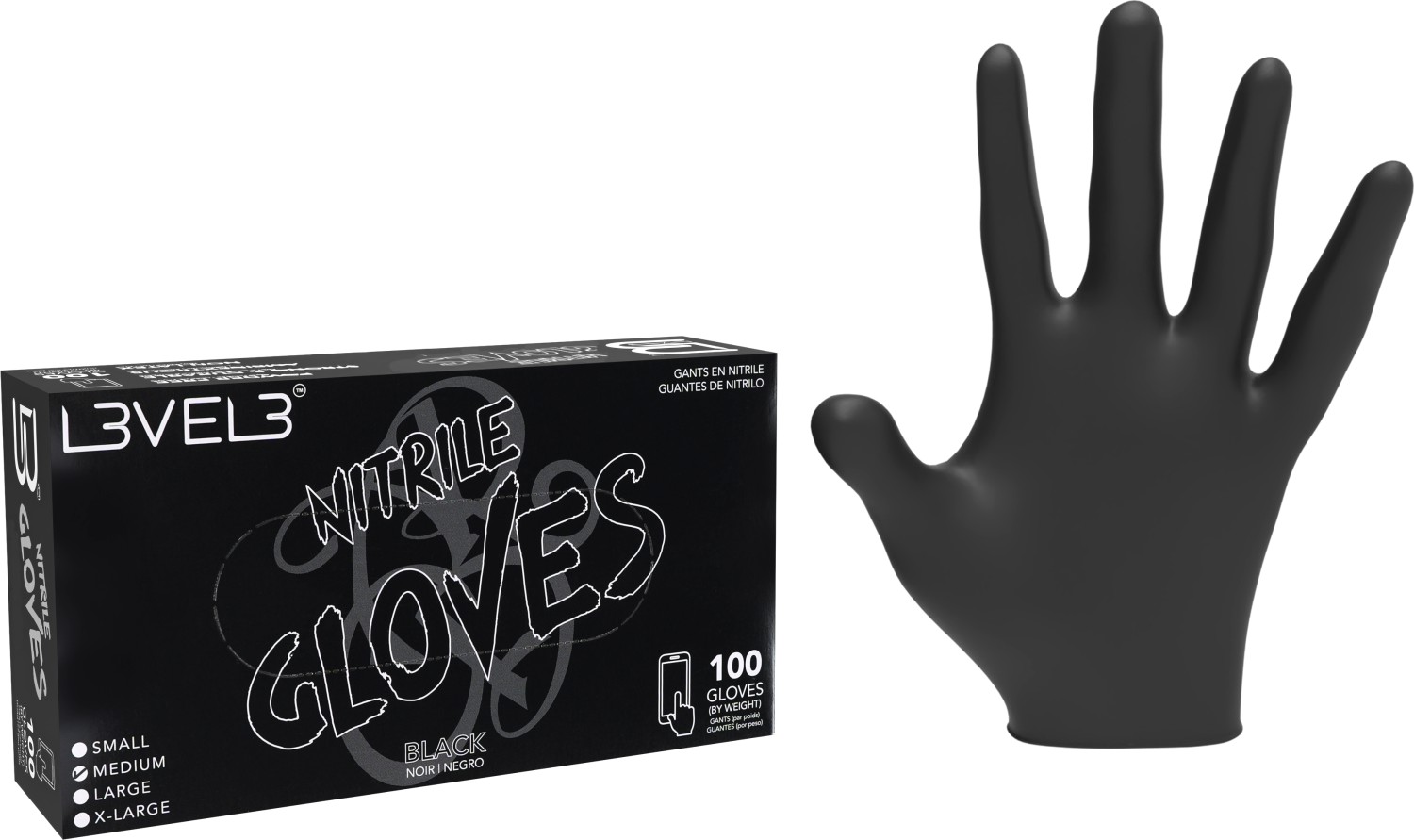  L3VEL3 Nitrile Gloves Medium Black 
