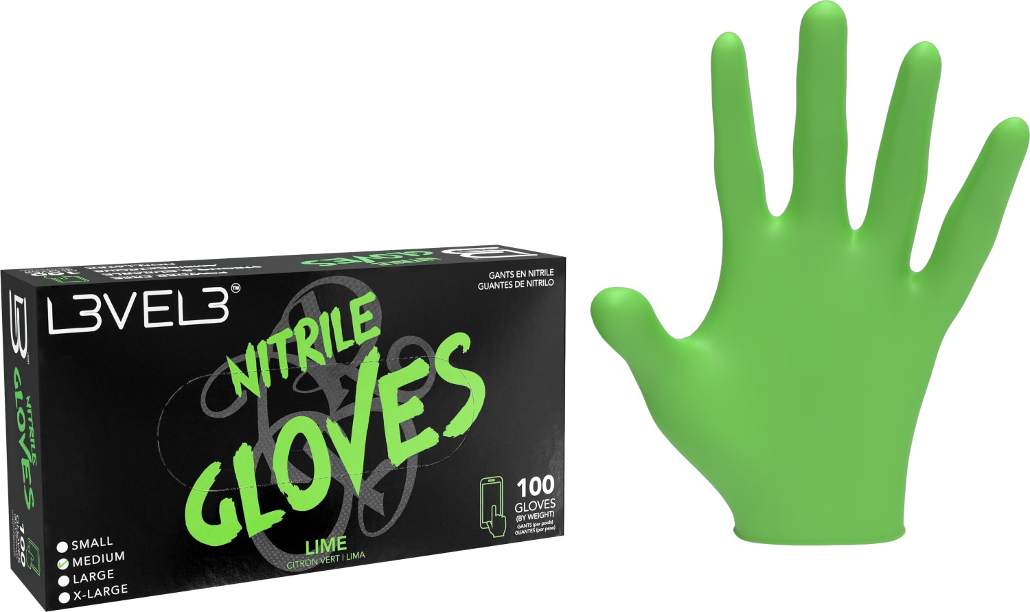 L3VEL3 Nitrile Gloves Medium Lime 