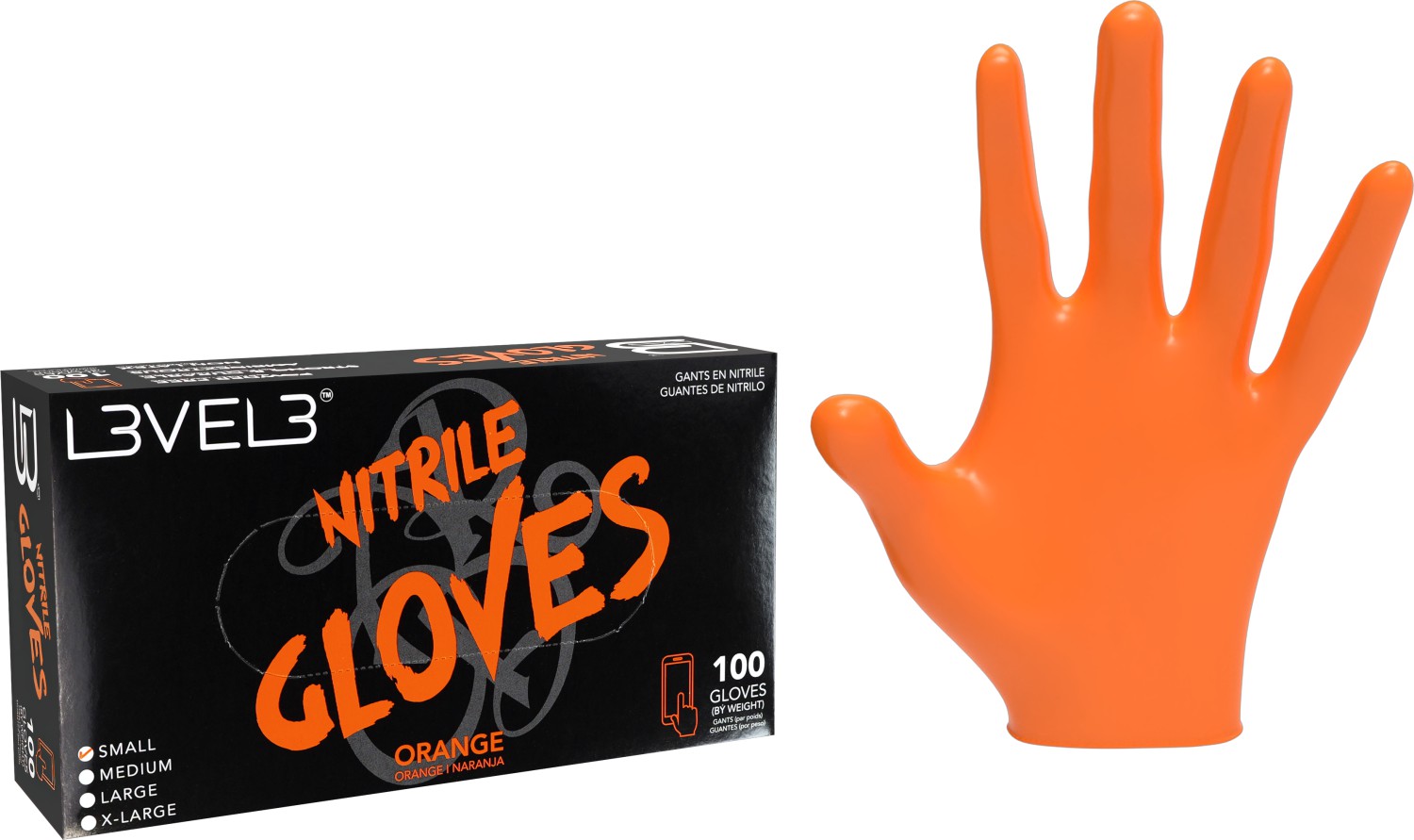  L3VEL3 Nitrile Gloves Small Orange 