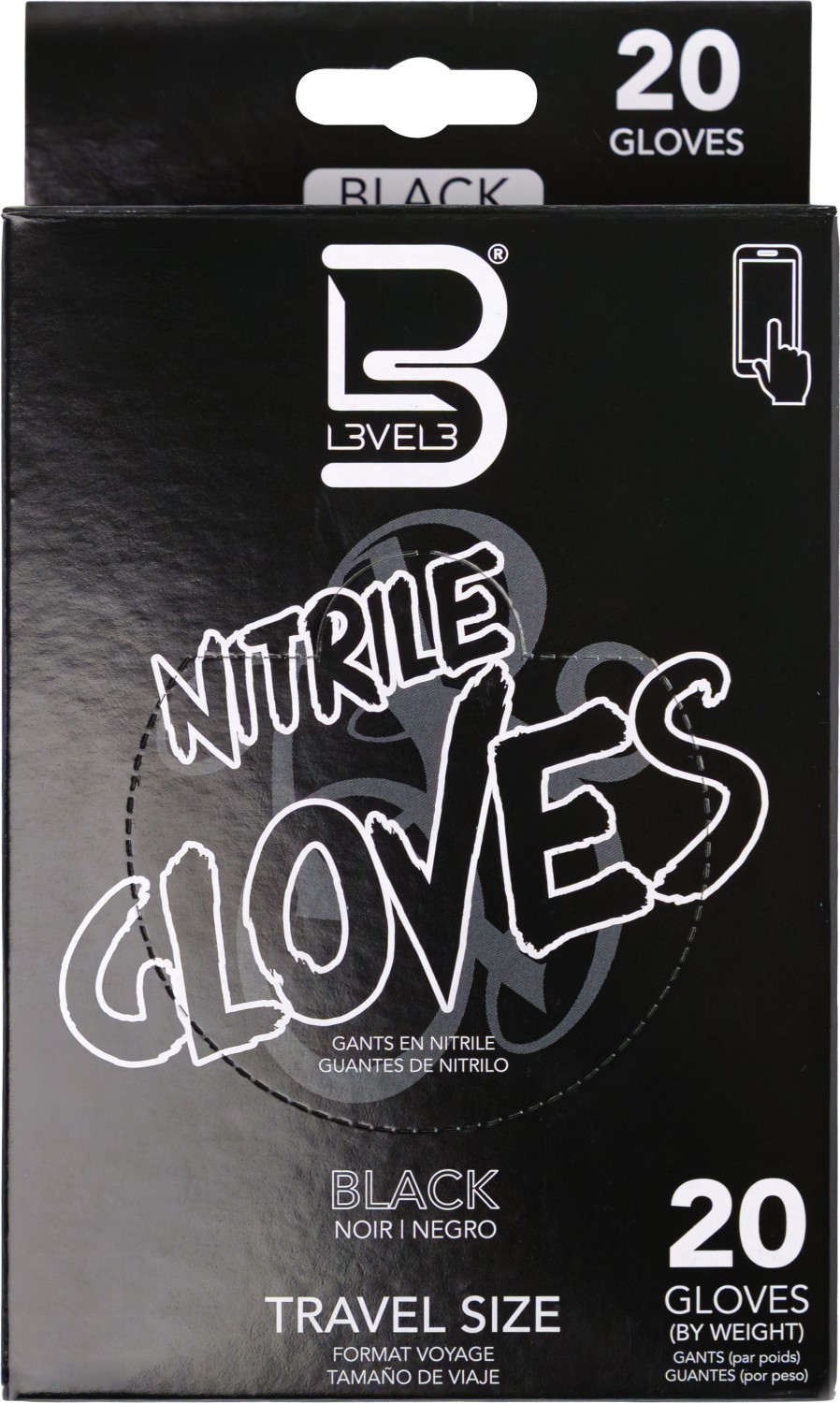  L3VEL3 Nitrile Gloves Medium Black Travel Size 