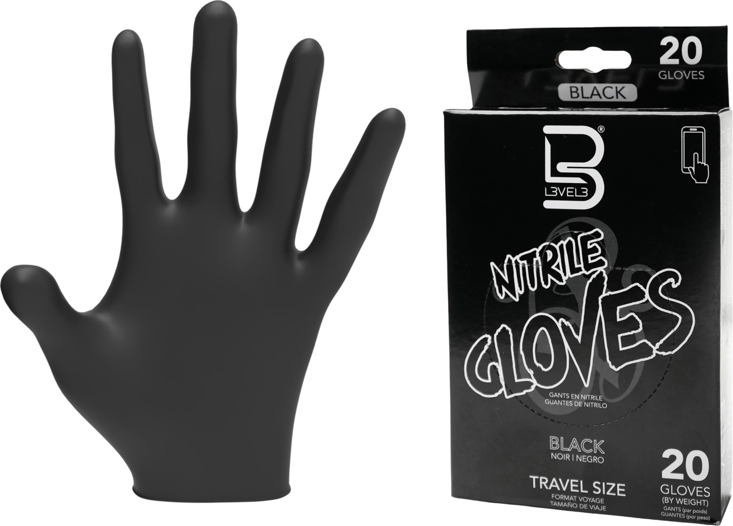  L3VEL3 Nitrile Gloves Large Black Travel Size 